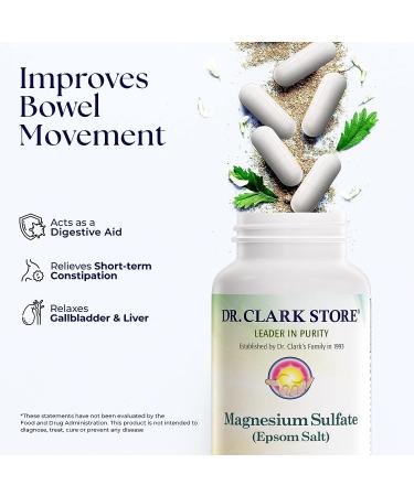 Dr. Clark Magnesium Sulfate USP (Epsom Salt) 1030mg - Constipation Relief & Liver/Gallbladder Cleanse - 100 Capsules - Buy Online on GoSupps.com