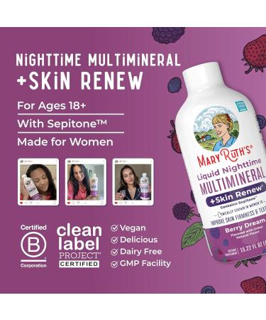 MaryRuth's Liquid Nighttime Liquid Multimineral + Skin Renew | Clinically Shown in Women to Reduce Fine Wrinkle & Improve Skin Firmness | Sepitone | NO Melatonin | Magnesium | Vegan | 15 Servings Berry 15.22 Fl Oz (Pack of 1) - Buy Online on GoSupps.com