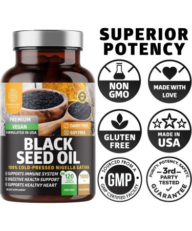 Number One Nutrition N1N Premium Black Seed Oil Max Strength, 1000 mg 100% Cold-Pressed Nigela Sativa to Support Digestion, Immune System and Joint Comfort and Mobility, 120 Caps 120 Count (Pack of 1) - Buy Online on GoSupps.com