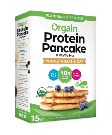 Orgain Protein Pancake & Waffle Mix, Whole Wheat & Oat - Made with Organic Rice Flour, 10g of Plant Based Protein, Made without Dairy & Soy, Non-GMO, 15 Oz Whole Wheat and Oat 15 Ounce (Pack of 1)