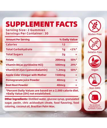 Keto ACV Gummies Apple Cider Vinegar Gummies with the mother Vitamin B12 & B6 1500mg per Serving Vegan Gluten-Free Non-GMO Supports Energy Digestion & Healthy Lifestyle 60 Count - Buy Online on GoSupps.com