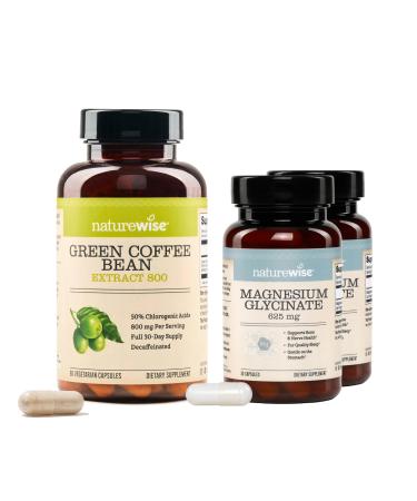 NatureWise 1 Green Coffee Bean Extract - Vegan Non-GMO - 60 Capsules 30-Day Supply + (Pack of 2) Magnesium Glycinate 625mg - Chelated Magnesium - 30 Capsules 30-Day Supply