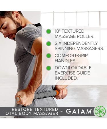 Gaiam Restore Massage Stick Roller - 18 with Comfort Grip Handles & 6 Textured Spinners | Total Body Massager for Deep Tissue Relief - Buy Online on GoSupps.com