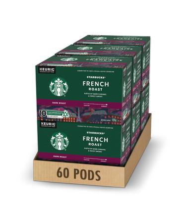 Starbucks French Roast Dark Roast Coffee Single Serve Keurig K-cup Pods 6 Boxes 60 Capsules French Roast 10 count (Pack of 6)