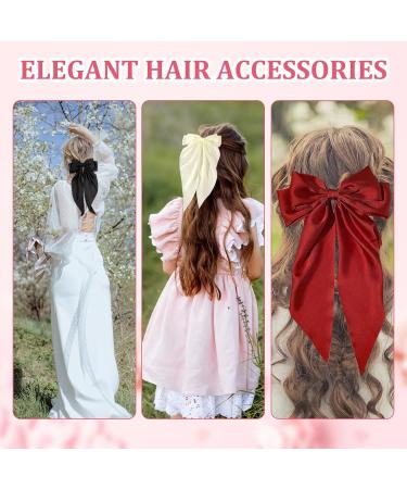FEXPDL Bow Hair Clip 3 Pcs Black Hair Bows for Women White Bow For Hair Red Bow Clips with Long Silky Satin Hair Slides Solid Color Bowknot Hairpin Hair Barrettes Scrunchies(Black white Red) Black+White+red - Buy Online on GoSupps.com