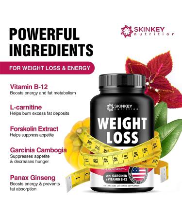 SKINKEY Nutrition Weight Loss Pills for Women - Fat Burner Diet Made in USA - Appetite Suppressant with Garcinia Cambogia & Green Tea - 60 Capsules, Black - Fast-Acting Formula - Buy Online on GoSupps.com