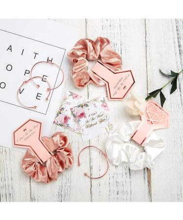 8-Piece Satin Hair Scrunchies & Bridesmaid Bracelets Set - Rose Gold & White | Bridal Shower and Bachelorette Party Accessories - Buy Online on GoSupps.com