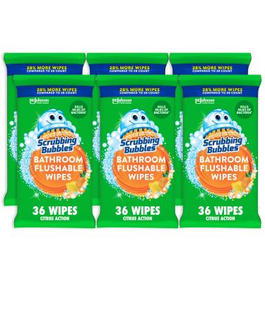 Scrubbing Bubbles Antibacterial Bathroom Flushable Wipes - Flushable and Resealable Cleaning Wipes Citrus Action 36 Wipes (Pack of 6) - Buy Online on GoSupps.com