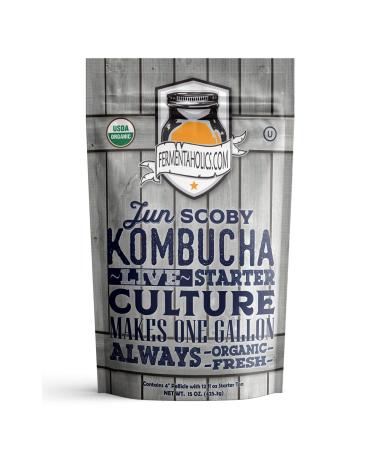 Jun Kombucha Starter Culture - USDA Certified Organic Jun SCOBY & Starter Tea - Makes 1 Gallon - Brewed with Organic Green Tea & Honey - Brew Jun Tea!