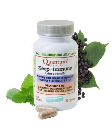Quantum Health Sleep Immune Melatonin 5mg Support Supplement L Theanine Valerian Root + Elderberry Vitamin C & D Immunity Boost Daily Whole Body Wellness for Women & Men - 30 Capsules Unflavored 30 Count (Pack of 1)