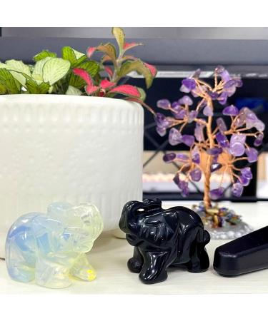 DUQGUHO 2 Pcs Crystal Elephant Decor Natural Black Obsidian Opal Elephant Crystal Statue Stones Cute Crystal Desk Decor Elephant Figurine Gifts for Women Men 1.5" Obsidian & Opal - Buy Online on GoSupps.com