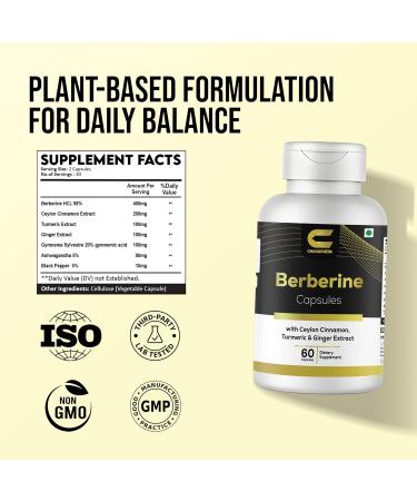 CHARMSVEDA Berberine Capsules Ceylon Cinnamon Turmeric Ginger Gymnema & Ashwagandha 60 Vegan Capsules - Buy Online on GoSupps.com