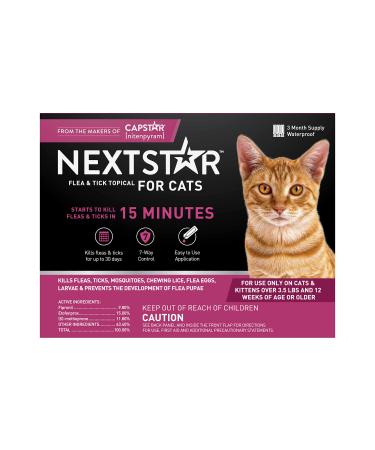 NEXTSTAR Topical Flea & Tick Treatment & Prevention for Cats over 3.5 lbs, Fast Acting, 3-Month Supply