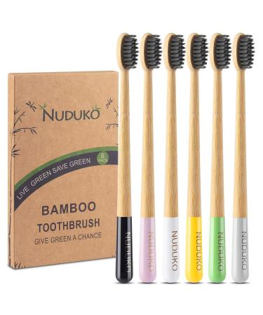 Biodegradable Bamboo Toothbrush, Natural Charcoal toothbrushes Soft Bristle Toothbrush Eco-Friendly Sustainable Toothbrush BPA Free Organic Compostable Travel Toothbrushes Wooden toothbrushes, 6 Pack