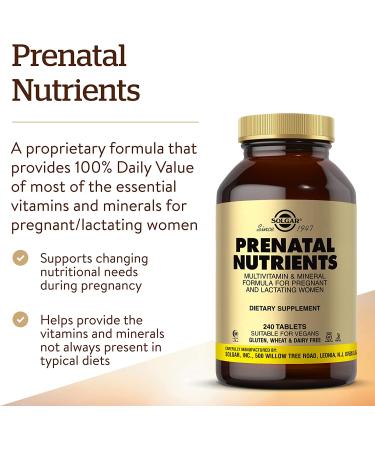 Solgar Prenatal Nutrients Multivitamin & Mineral - 240 Tablets for Optimal Pregnancy Health - Buy Online on GoSupps.com