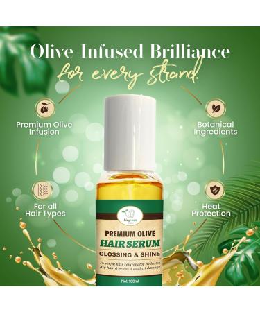 Olive Oil Hair Serum | Lightweight Anti-Frizz Gloss with Vitamin E for Frizzy & Damaged Hair - 100ml - Buy Online on GoSupps.com