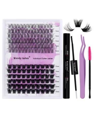 DIY eyelash extensions kit cluster eyelashes DIY eyelash extension eyelashes extensions lash bond and sea lashes tweezers individual eyelashes with glue kit (12-16) mm kit-C4+zw-d curl