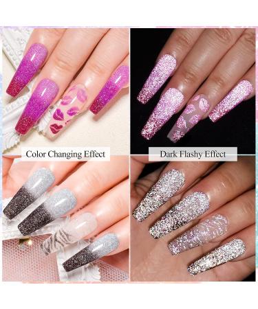 MSRUIOO Color Changing Reflective Gel Nail Polish - Temperature Activated Glitter Polish - Diamond Glitter Silver Pink Purple - Color Changing Gel - Buy Online on GoSupps.com