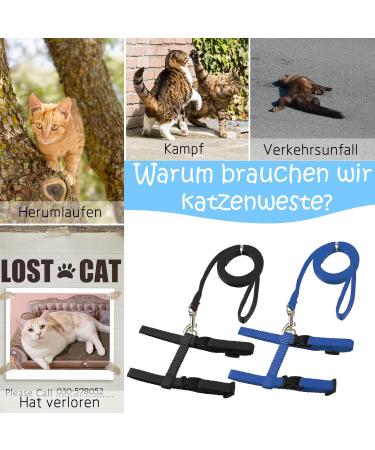 Adjustable Nylon Cat Leash & Harness Set - Soft Blue Cat Dishes for Kittens Puppies & Rabbits - 2 Piece Kit - Buy Online on GoSupps.com