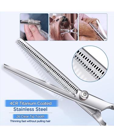 6.7 Inch Stainless Steel Dog Grooming Scissor Kit with Safety Round Tips - Pet Grooming Shears Set with Thinning & Curved Scissors for Hair Fur Care - Buy Online on GoSupps.com