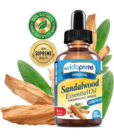 myVidaPure Sandalwood Essential Oil 100% Pure Natural Undiluted Therapeutic Grade Essential Oil 4 fl oz- 120 ml for Aromatherapy Soaps Candles Reed Diffusers Beauty Hair Skin - Buy Online on GoSupps.com