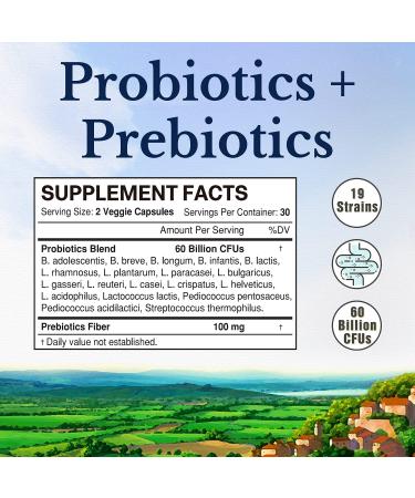 Vitalitown Probiotics + Prebiotics - 60 Billion CFUs, 19 Strains, Vegan, Non-GMO, Digestive & Immune Support - Buy Online on GoSupps.com