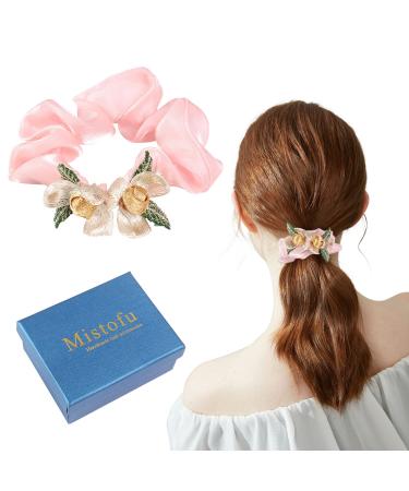 Mistofu DIY Copper Wire Metal Hand-woven High-level design Barrettes Silk Satin scrunchies Hair Elastic Band Accessory for Women Girls Elegant Hair Accessories  Gifts for Women Girls pink