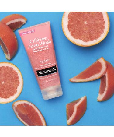 Neutrogena Oil Free Pink Grapefruit Acne Face Wash - Vitamin C & 2% Salicylic Acid Treatment for Breakouts - 6.7 oz - Gentle Foaming Facial Scrub - Buy Online on GoSupps.com