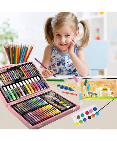 KINSPORY 86PC Art Set for Kids - Wooden Case Drawing Kit with Sketch Book, Markers, Crayons, and Pencils - Ideal for Budding Artists, Teens, Boys, Girls - Pink - Buy Online on GoSupps.com