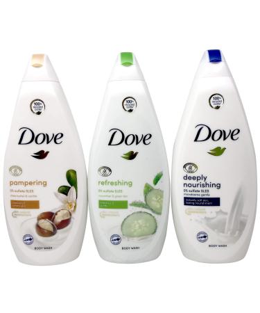 Dove Variety Pack Body Wash, Deeply Nourishing for Instantly Soft Skin, Refreshing Cucumber for Refreshing and Uplifting Skin, and Shea Butter for Pampering and Softening Skin, Natural Moisturizers, 25.3 Ounces Each, 3 Cou…
