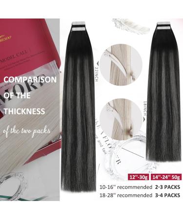 Moresoo 60cm Real Hair Tape Extensions - Ombre Black & Silver Balayage Invisible 50g Long Hair Extensions - Buy Online on GoSupps.com
