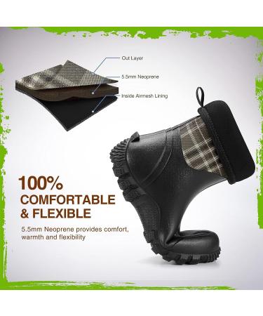 TIDEWE Women's 5.5mm Neoprene Insulated Rubber Boots - Waterproof Mid Calf Hunting Boots for Farming, Gardening, Fishing - Black Plaid - Size 9 - Buy Online on GoSupps.com