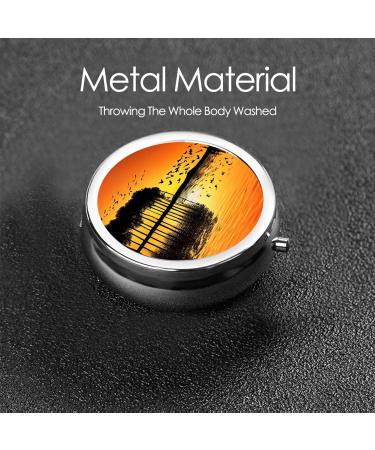 Lake Guitar Reflection Round Pill Box | 3 Compartment Mini Travel Organizer | Portable Decorative Pill Case for Vitamins & Medicine - Buy Online on GoSupps.com