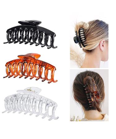3 pieces of plastic hair claw clips 11 cm large hair clip vintage simple slide -resistant hair clips hair needle thick hair clamp accessories for women girls black brown clear crystal - Buy Online on GoSupps.com