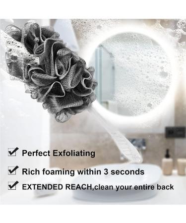 PPHAO Bamboo Charcoal Loofah on a Stick | Back Bath Brush Long Handle | Shower Loofah for Men and Women - 1 Pack - Buy Online on GoSupps.com