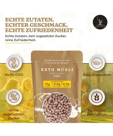 Ketos Snacks Keto muesli cinnamon protein grains for carbohydrate nutrition and keto diet without sugar glutenfree - Buy Online on GoSupps.com