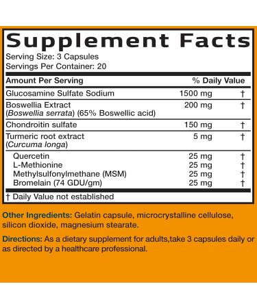 Bronson Glucosamine Chondroitin Turmeric & MSM Advanced Joint & Cartilage Formula Supports Healthy Joints Mobility & Cartilage - Non-GMO 60 Capsules 60 Count (Pack of 1) - Buy Online on GoSupps.com