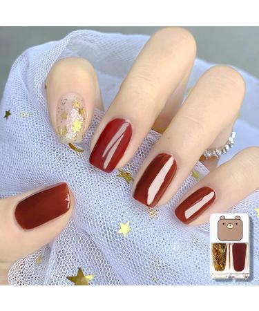 Glitter Red Nail Polish Set 2 In 1 Autumn Quick Dry Breathable Nail Varnish Shinny Sparkling No Need UV/LED Lamp Peel off Long Lasting Non-toxic Water Based Formula for Christmas Home DIY Nail Art - Buy Online on GoSupps.com