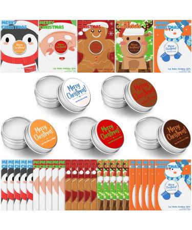 Leelosp 25 Pack Christmas Lip Balm Tins Cute Gifts Bulk Lip Balms Honey Flavor for Chapped Lips Holiday Party Favors Supplies Treat Goodie Bags Stuffers Small Gifts