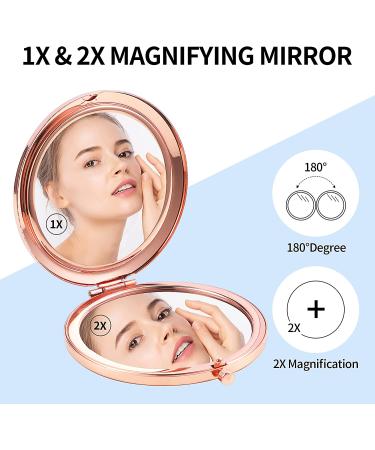 Rose Gold Compact Mirror - Double-Sided 2x/1x Magnification, Portable Hand Mirror for Women and Girls - Blue Marble Design - Great Gift Idea - Buy Online on GoSupps.com