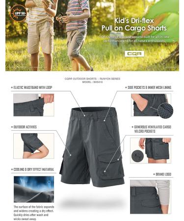 CQR Kids Youth Pull on Cargo Shorts - Outdoor Hiking Shorts - Driflex Charcoal Large - Buy Online on GoSupps.com