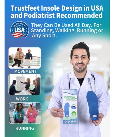 Trustfeet Heavy Duty Metatarsal Pain Relief Insoles - For Morton's Neuroma, Plantar Fasciitis, and Arch Support - Men/Women-F (UK 8.5-9) - 28CM Mixed (Blue/Green/Yellow) - Buy Online on GoSupps.com