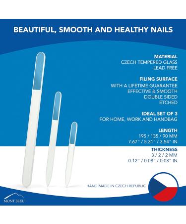 Mont Bleu Gift Set of 3 Pink Crystal Nail Files in Black Pouch - Genuine Czech Tempered Glass - HandMade in Czech Republic - Professional Glass Nail File for Women Magenta Pink - Buy Online on GoSupps.com