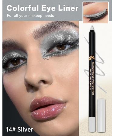 Silver Shimmer Eyeliner Pencil Sharpenable Multi-Use Colored Gel Eyeliner Waterproof Smudge-Proof Long Wear Waterline Brightener Pencil with Sharpener Soft Cream Eye Liner Makeup for Stage Party-14 14 Silver - Buy Online on GoSupps.com