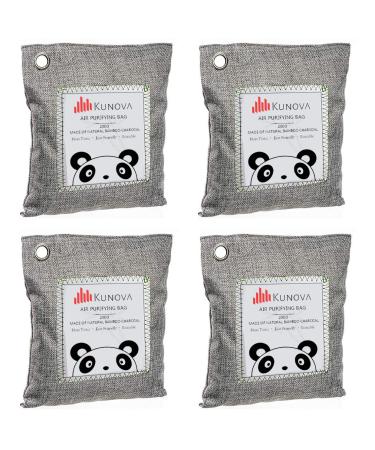 Kunova (TM) 4 Pack - 200g Each Bamboo Charcoal Deodorizer Natural Air Purifying Bags Dehumidifier Odor Absorber Odor Neutralizer for Home Shoes Car Pet Areas Total 800 Gram