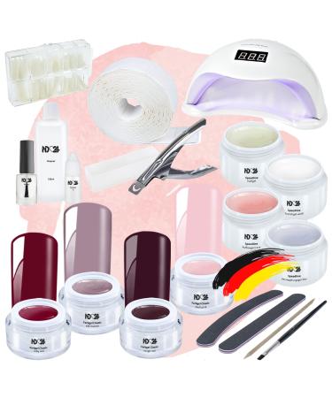ND24 NAILDESIGN-Geln gel Starter Set Premium with Pick-up gel assembly gel French gel sealing gel LED lamp & Amarena Cherry Gels-Complete set for beginners-GEL MADE in Germany Starter Set Premium + Amarena Cherry GELE