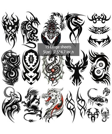 35 Long Lasting Tribal Totem Temporary Tattoos for Men and Women - Dragon, Scorpion, Large Fake Tattoo Stickers - Buy Online on GoSupps.com