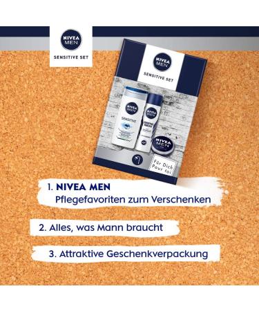 NIVEA MEN Sensitive Men's Care Set with Care Shower Antiperspirant Cream and Skin Care Cream Gift Set for Well-groomed Men - Buy Online on GoSupps.com
