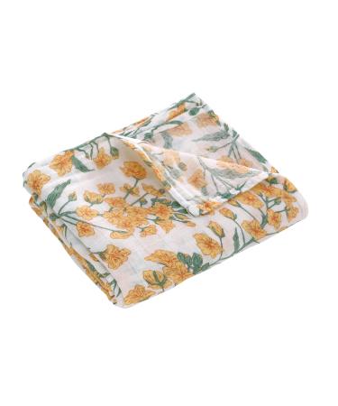 amo nenes Baby Swaddle Blanket Muslin Cloth Large 110 x 150 cm Soft Breathable Muslin Blanket 100% Bamboo Cotton Swaddle Wrap for Boys and Girls Newborns Single Layer Yellow Flowers Single Layer Yellow Flowers