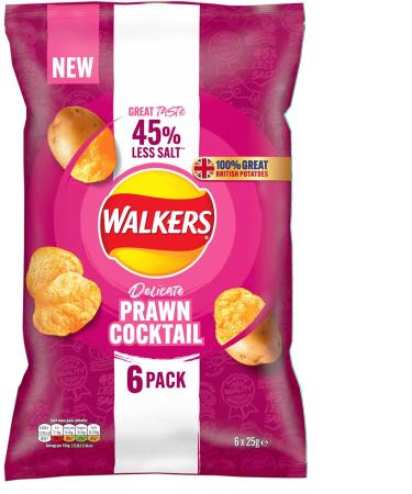 Walkers Less Salt Potato Crisps Delicate Prawn Cocktail 6X25g Delicate Prawn Cocktail 150 g (Pack of 1) - Buy Online on GoSupps.com